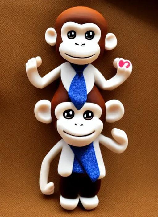 Image similar to monkey cartoon character with tie, clay figure, kawaii