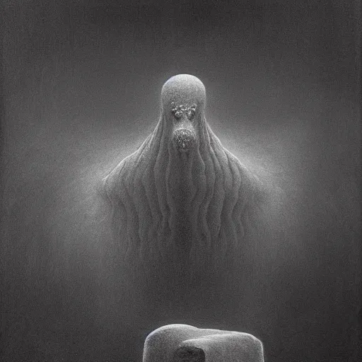 Prompt: ice monster, dark, monochrome by zdzisław beksiński