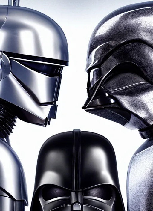 Prompt: Film poster, RoboCop VS Darth Vader, faces look at each other, detailed and realistic, 4k, filmic render