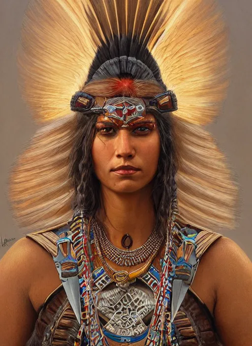 Image similar to portrait of a comanche warrior woman, intricate, highly detailed, centered, digital painting, artstation, concept art, smooth, sharp focus, illustration, artgerm, donato giancola, Joseph Christian Leyendecker, Les Edwards, Ed Repka, WLOP, Artgerm