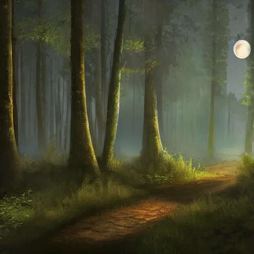 Prompt: a moonlit clearing in the woods, ttrpg gridless map, beautiful, 8 k, high quality digital art