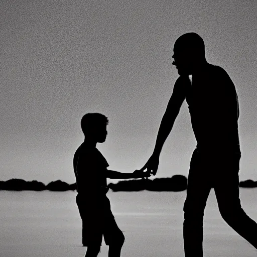 Image similar to father silhouette, award winning black and white photography