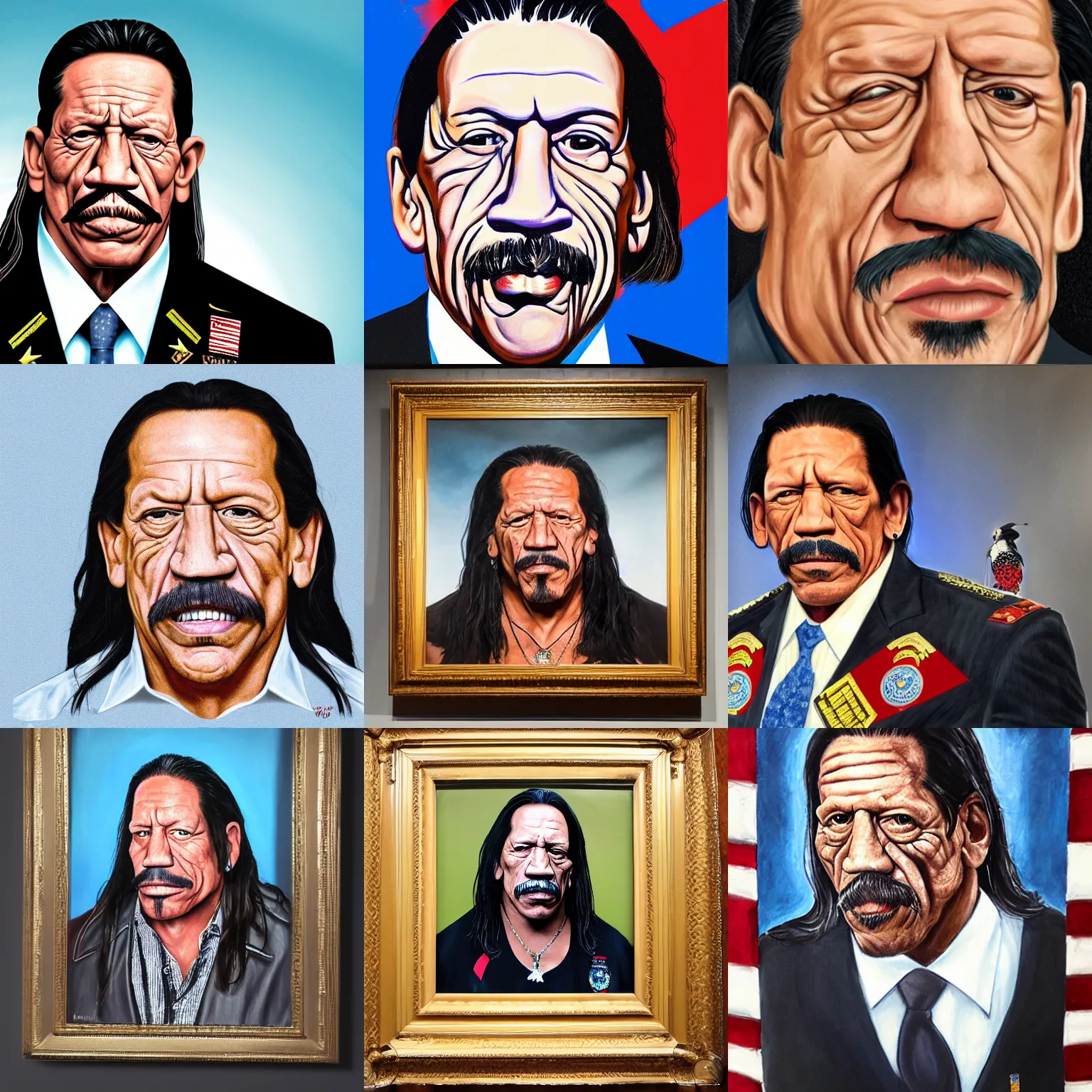 Prompt: A hyperrealistic presidential portrait of Danny Trejo