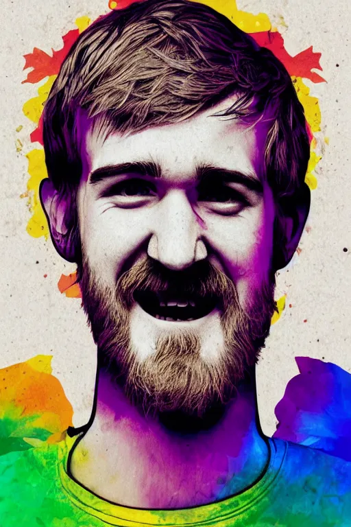 Image similar to inspirational style hope poster of bo burnham with beard, psychedelic colors, highly detailed, realistic, loving