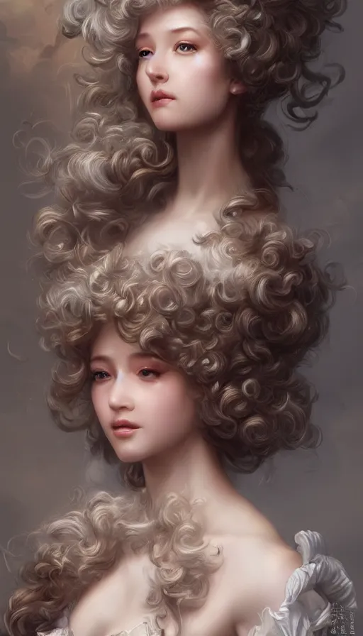 Prompt: rococo, baroque hair, angelic young female seductive - fine - face, pretty face, key visual, realistic shaded perfect face, fine details by stanley artgerm lau, wlop, nekro, james jean, andrei riabovitchev, marc simonetti, and sakimichan, trending on artstation