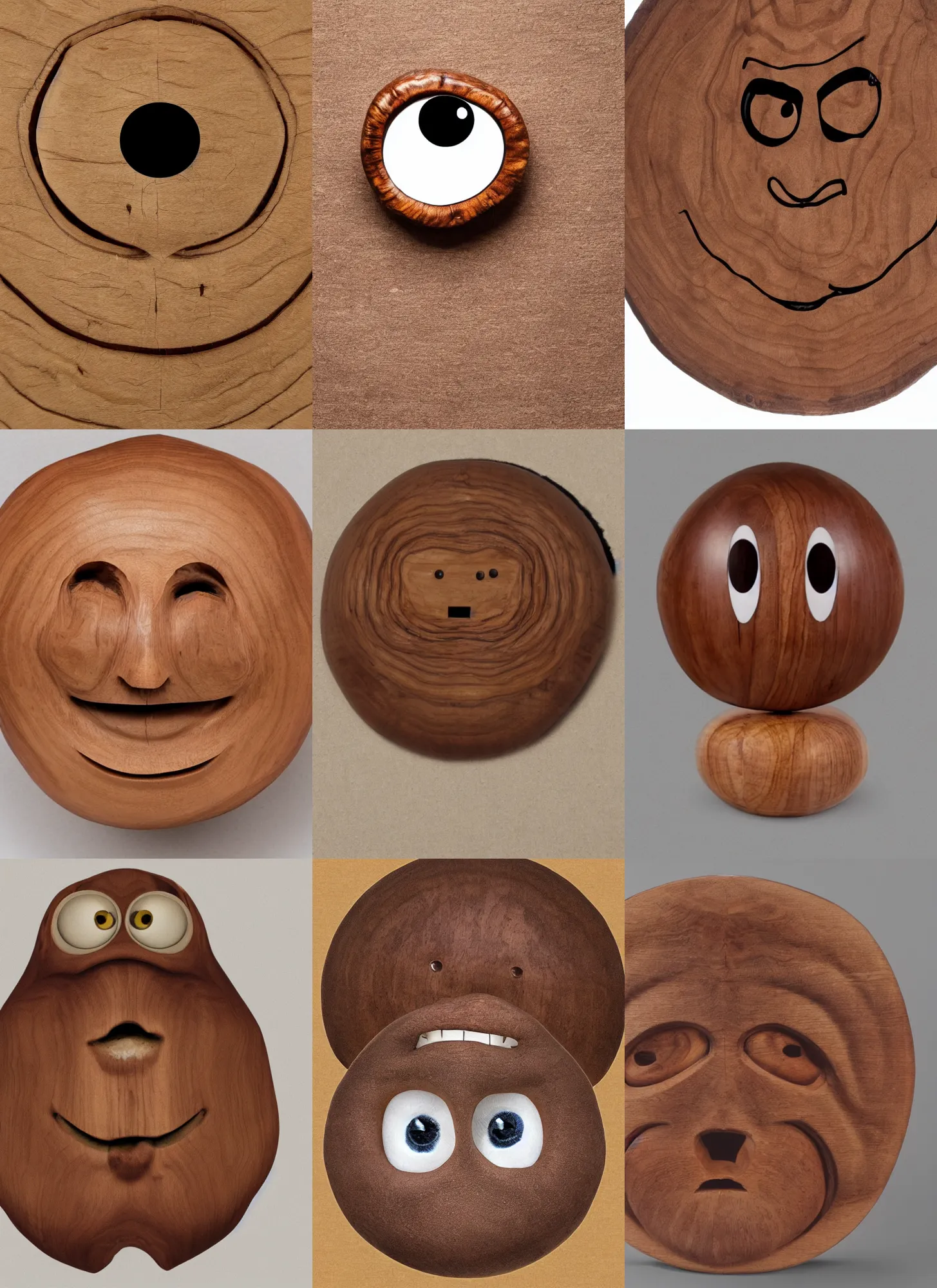 Image similar to a stern round large walnut with two stern eyes and a mouth without a nose, looks with condemnation, white background, sticker