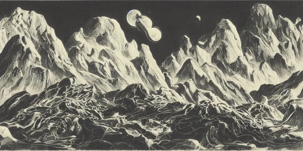 Image similar to a night landscape background by stanislaw szukalski