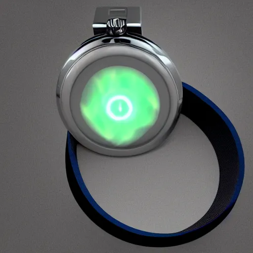 Prompt: a watch with a glowing portal to another dimension instead of a face