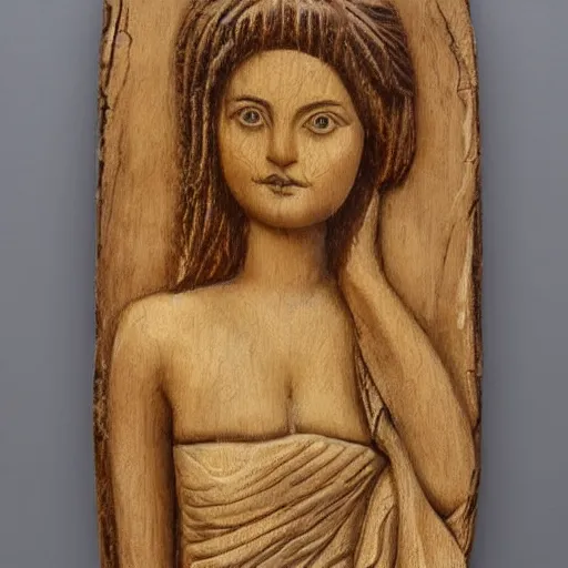 Image similar to a beautiful hand carved portrait of a pretty girl with golden cracks