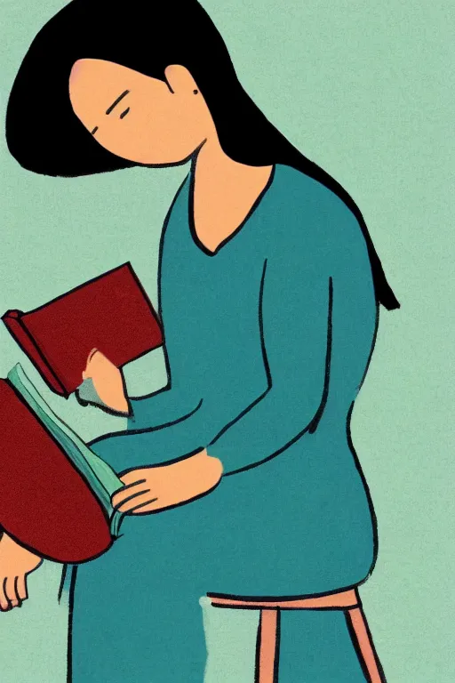 Image similar to illustration of a girl reading a book in the style of camilo huinca