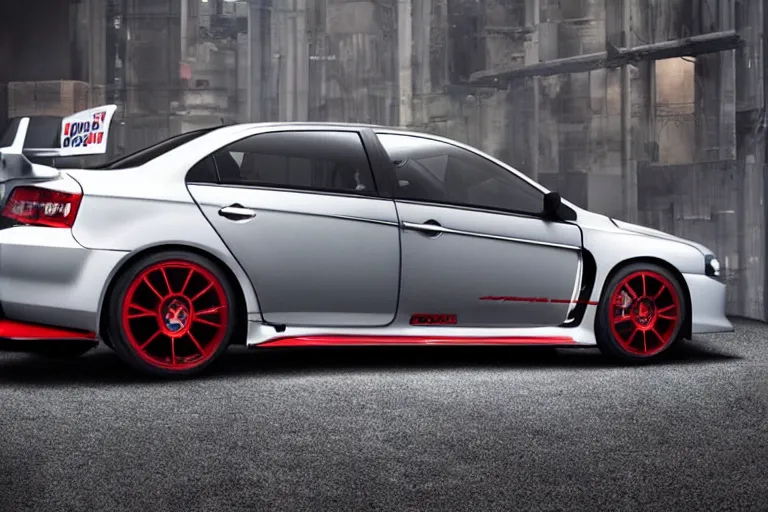 Prompt: photo of Mitsubishi Lancer Evolution XI 11 2022 2 door sedan, in Spiderman style concept car