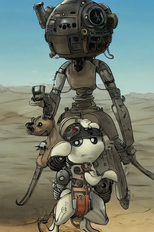 Image similar to anthropomorphic rodent with white and black ancestral ornate japanese tactical gear on an abandonment desert planet, long shot, rule of thirds, golden ratio, graphic novel by fiona staples and dustin nguyen, by beaststars and orange, peter elson, alan bean, studio ghibli, makoto shinkai