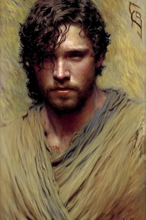 Image similar to attractive male, game of thrones, star wars, the lord of the rings, painting by, gaston bussiere, craig mullins, j. c. leyendecker, claude monet