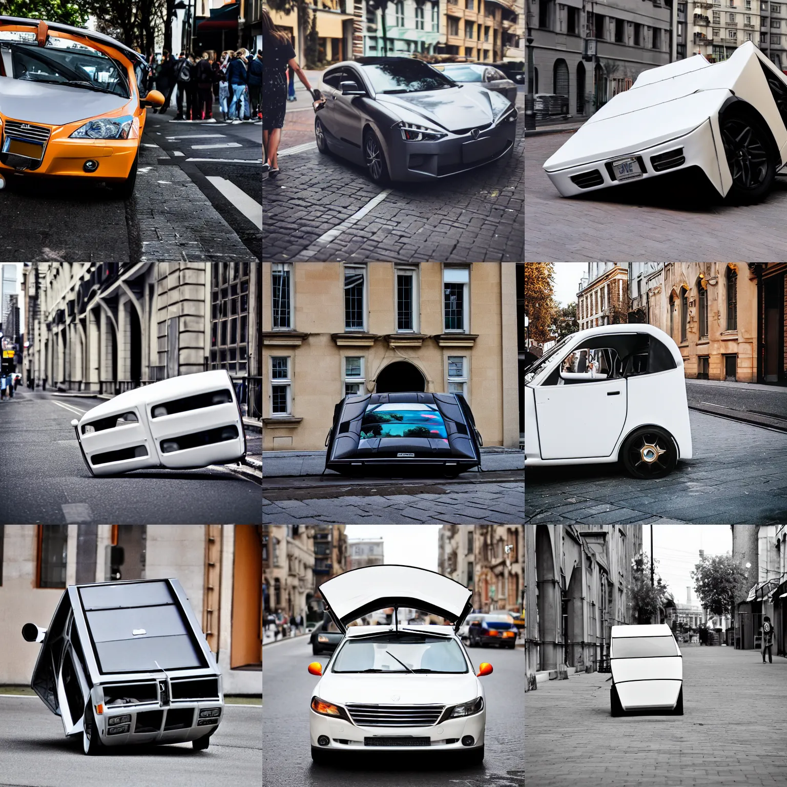 Prompt: folding car, street photography