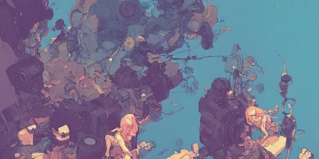 Image similar to girl creates something great, illustration, wide shot, subtle colors, post grunge, concept art by josan gonzales and wlop, by james jean, victo ngai, david rubin, mike mignola, laurie greasley, highly detailed, sharp focus, trending on artstation