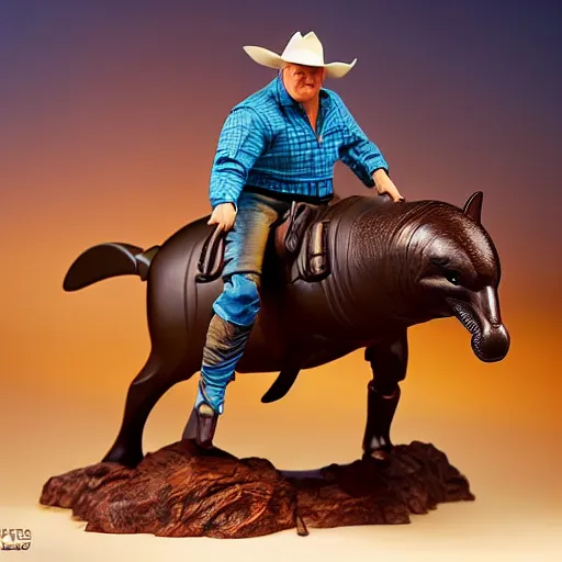 Image similar to john wayne riding a dolphin. action figure by hot toys. studio lighting.