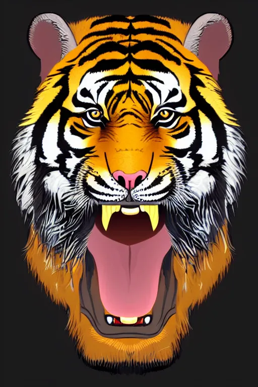 Image similar to A portrait of a tiger as evil warlord general, sticker, Anthropomorphized, portrait, highly detailed, colorful, illustration, smooth and clean vector curves, no jagged lines, vector art, smooth