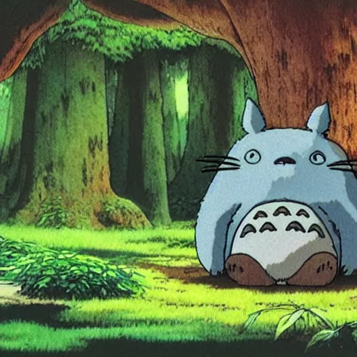 Image similar to totoro sleeping in the spirit forest made by studio ghibli, high quality, high details, smooth, 4 k