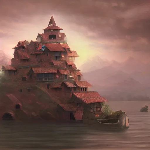 Image similar to beautiful matte painting of floating fort, mai anh tran,