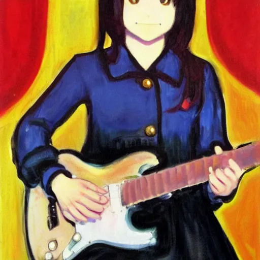 Prompt: an oil painting of k - on yui hirasawa with the style by edvard munch