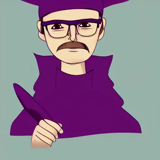 Prompt: A young adult wizard in dark robes with purple eyeglasses, digital art