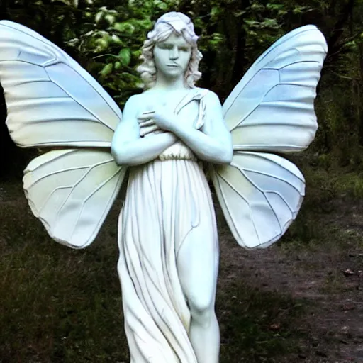 Prompt: i dreamt i was a butterfly, marble statue