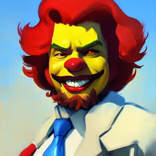 Image similar to greg manchess portrait painting of ronald mcdonald as overwatch character, medium shot, asymmetrical, profile picture, organic painting, sunny day, matte painting, bold shapes, hard edges, street art, trending on artstation, by huang guangjian and gil elvgren and sachin teng