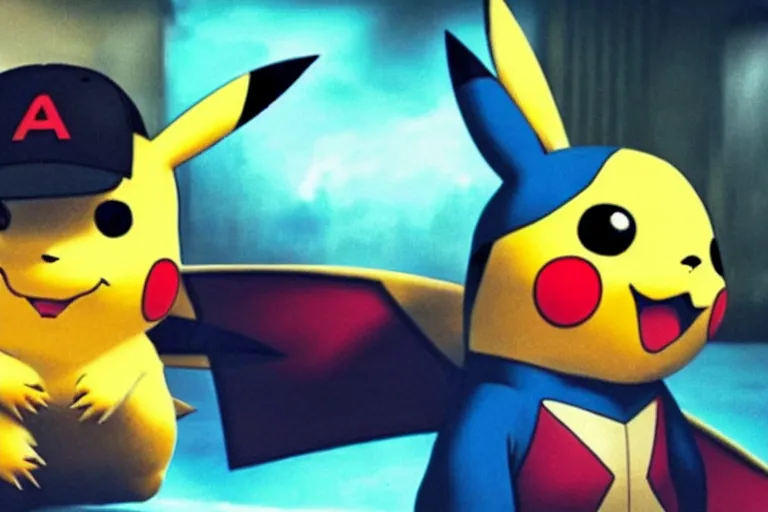 Prompt: a badass photo of pikachu in a movie marvel, hyper detailed, award winning photography, perfect faces