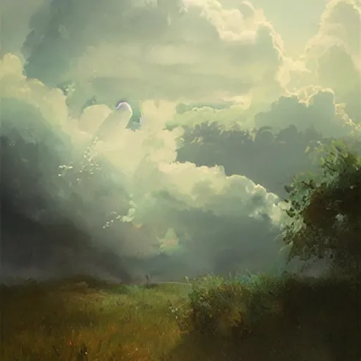 Image similar to a cloud reaches out to another, oil painting, by greg rutkowski