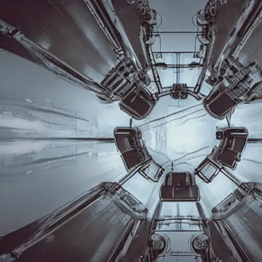 Image similar to photo of an upsidedown nuclear power plant inception cinematic