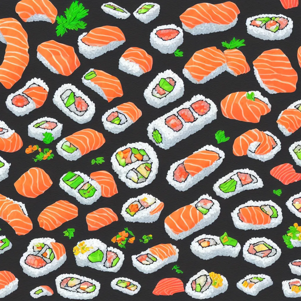 Prompt: a detailed digital vector illustration of a sushi roll in the shape of a S