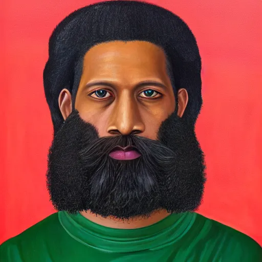 Image similar to a painting of a man with long hair and a beard, a character portrait by barkley hendricks, featured on deviantart, neo - primitivism, art, oil on canvas, masterpiece