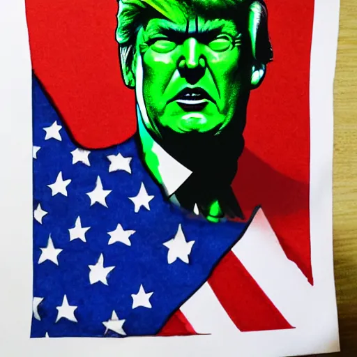 Prompt: half trump, half hulk, drawn by a 5 year old