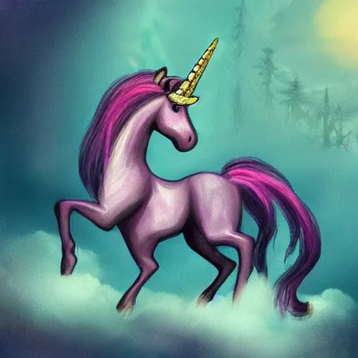 Image similar to a small fierce pet unicorn, fantasy art