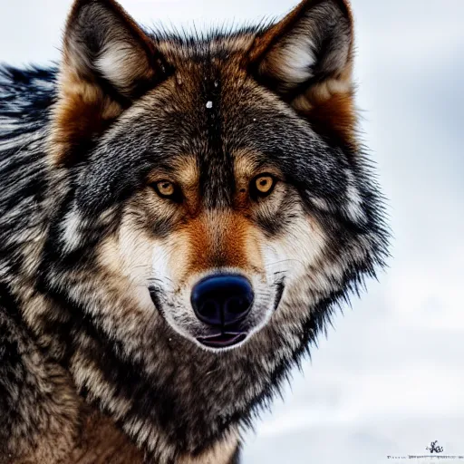 Image similar to professional photograph of a deep brown and gray wolf, high quality, hd, 8 k, 4 k, magnificent, award - winning, nature, nature photography, awe - inspiring, highly detailed, amazing