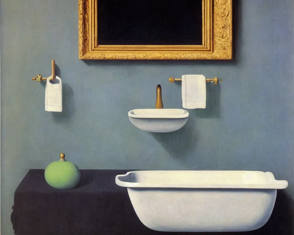 Image similar to achingly beautiful painting of a sophisticated, well - decorated, modern sink by rene magritte, monet, and turner.