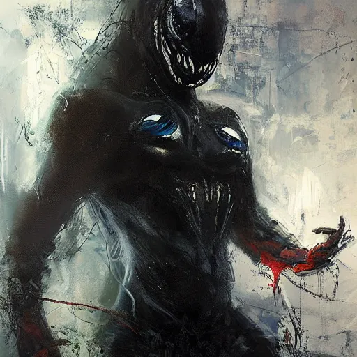 Prompt: venom symbiote painter by jeremy mann