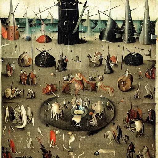 Image similar to hieronymous bosch painting of wall street filled with tortured bankers and suffering traders