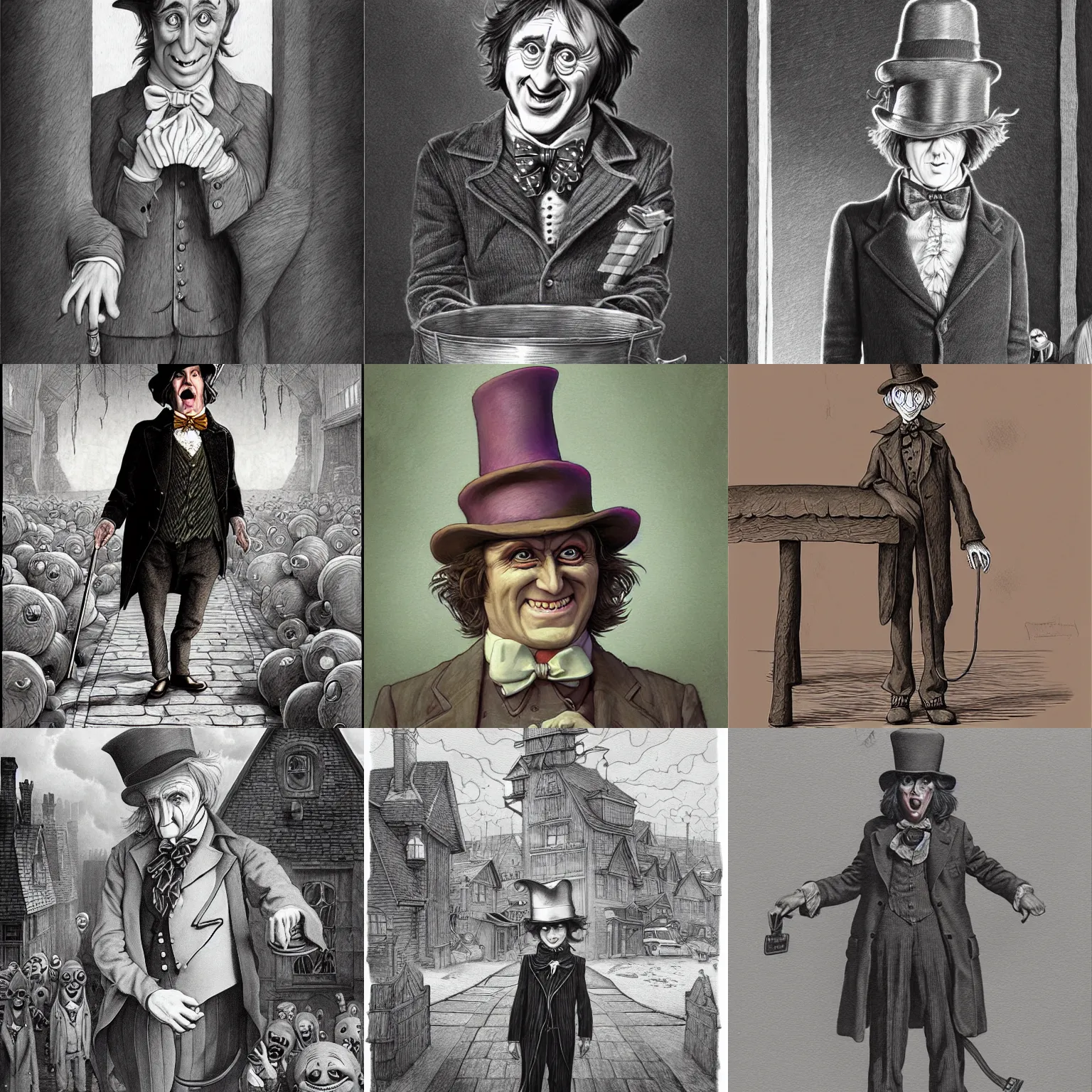 Prompt: illustration of Willy Wonka in the style of John Kenn Mortensen, realistic painting, high definition, digital art, matte painting, very detailed, realistic