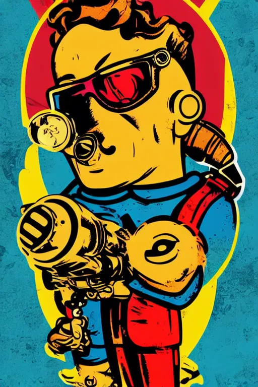 Image similar to fallout 7 6 retro futurist illustration art by butcher billy, sticker, colorful, illustration, highly detailed, simple, smooth and clean vector curves, no jagged lines, vector art, smooth andy warhol style