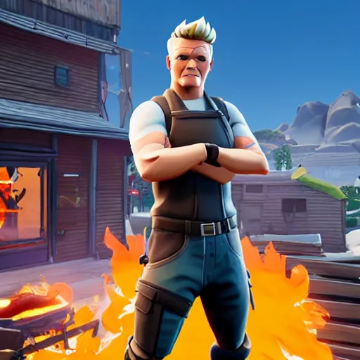 Image similar to gordon ramsay as fortnite character, gameplay screenshot