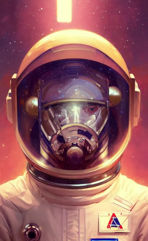 Image similar to ! dream portrait of an astronaut with a broken helmet, broken helmet, ripped helmet, helmet in pieces, headshot, highly detailed, digital painting, artstation, concept art, sharp focus, cinematic lighting, illustration, art by artgerm and greg rutkowski, alphonse mucha, cgsociety