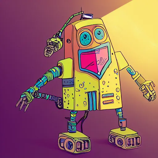 Image similar to cyberpunk robotic spongebob, sharp lines, digital, artstation, colored in