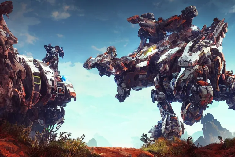 Image similar to rockbreaker machine mecha animal beast robot of horizon forbidden west horizon zero dawn bioluminiscence global illumination ray tracing hdr fanart arstation by sung choi and eric pfeiffer and gabriel garza and casper konefal