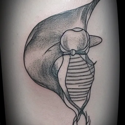 Image similar to handpoke tattoo of a black and white moebius drawing, stick poke, lineart