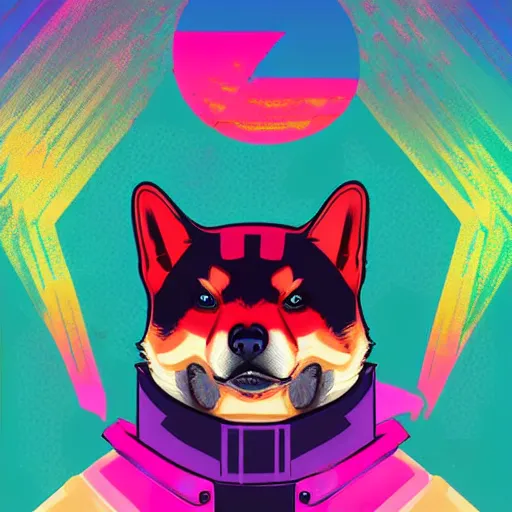 Image similar to a synthwave shiba inu in samurai armor, digital art