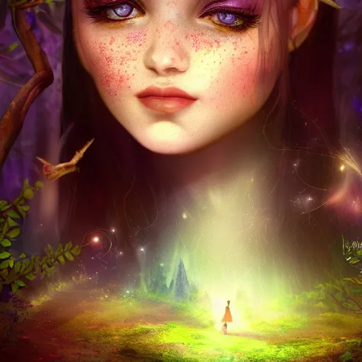 Image similar to a_gorgeous_photography_of_the_face_of_a_magical_fairy_in_the_night_in_a_forest_4k_detailed_trending_on_artstation