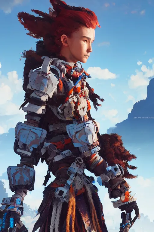 Image similar to combination suit armor aloy horizon forbidden west horizon zero dawn robot ninja mask helmet backpack tribal, aesthetic octane render, 8 k hd resolution, by ilya kuvshinov and cushart krentz and gilleard james radiating a glowing aura cgi rtx 2 0 2 2