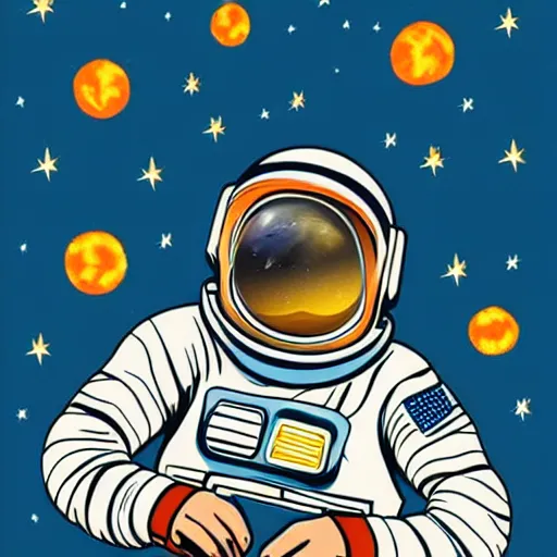Prompt: An astronaut in space, in the style of wolfgang hutter
