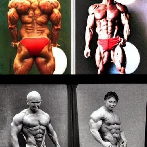 Image similar to yoda's before and after bodybuilding phots, highly detailed